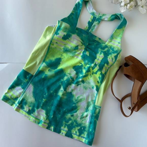 The North Face green tie dye workout tank performance yoga vaporwick - Picture 7 of 10